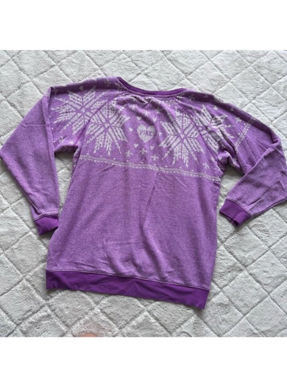 Victoria's Secret PINK | Lavender Fair Isle Snowflake Crew Sweater | Size Small - Picture 5 of 12